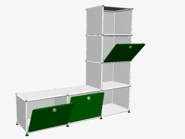 USM Haller Stufenregal reinweiss mit grünen Klappen CAD Zeichnung